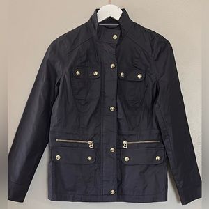 Tommy Hilfiger Women's Navy Blue Utility Zip Snap Coated Rain Jacket